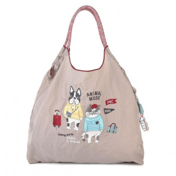 クスグルジャパン 撥水加工 刺繍ワッシャーバッグ パラコードバッグ アニマルモード柄 モカ 24-7605