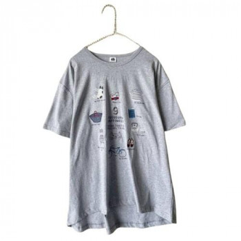 クスグルジャパン 天竺ニット ラフサイズTシャツ クスグルハピネス柄 杢グレー 24-7133