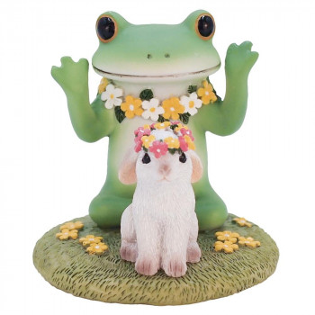 ティーライフ コポー 置物 ミドル 花畑であそぶカエルとうさぎ 621549