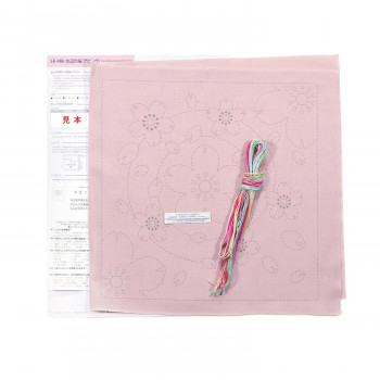 刺し子 花ふきんキット 水辺の桜(渋ピンク) SK-486