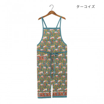 エプロン カリーノブロックプリント ターコイズ 11725900229