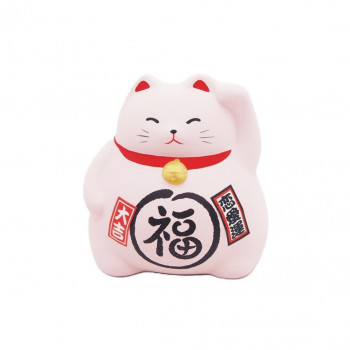 M7888 風水貯金箱 まる福招き猫 ピンク 萬古焼置物