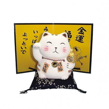 M7907 金運 MONEY来!ねこ 貯金箱 萬古焼置物
