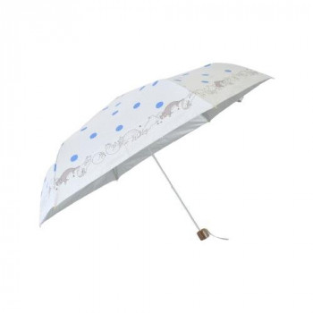 三国 裏UVシルバーコーティング雨晴兼用折りたたみ傘　猫と水玉 オフ白 S2712001