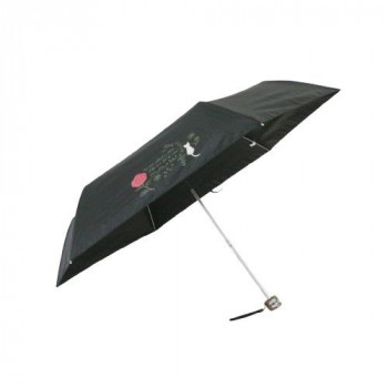三国 裏黒コーティング晴雨兼用折りたたみ傘 バラと猫 黒 S2517502