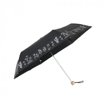 三国 裏黒コーティング晴雨兼用折りたたみ傘 ボタニカルCAT 黒 S2512402