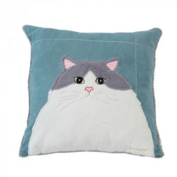 gnocco(ニョッコ) スエード調クッション ブルー 猫 約46×46cm CU21-CT-1BL
