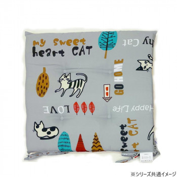 プリントシートクッション キャット(猫) 40×40cm GY・グレー 5883