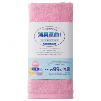 犬飼タオル DEO3LFT 消臭革命 ロングフェイスタオル　ピンク