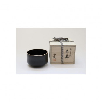 茶道具　田中宗凌作　漆炭地 茶碗 黒 縁金　
