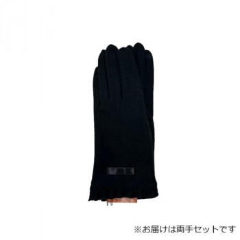 婦人用手袋 アクリルジャージ サテンリボン (スマホ対応) 黒(4) 002352524