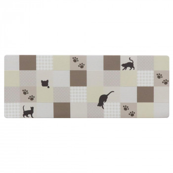 カキウチ キャットシェイプ PVC キッチンマット ベージュ 45×120cm