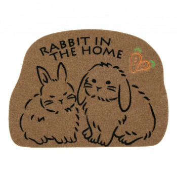 カキウチ ラビット ダイカットエントランスマット 玄関マット ベージュ 45×60cm