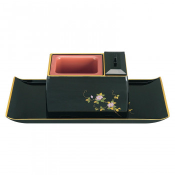 焼香盆セット 5.0寸/小 黒(フチ金) 蒔絵 鉄仙 3804850226021