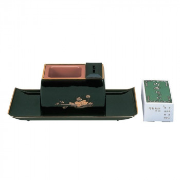 焼香盆セット 御香セット付 5.0寸/小 黒(フチ金) 蓮 3805850201091