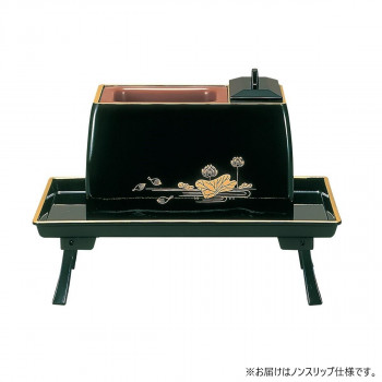 焼香膳セット ノンスリップ 5.0寸/小 黒(フチ金) 蓮 3823850201021