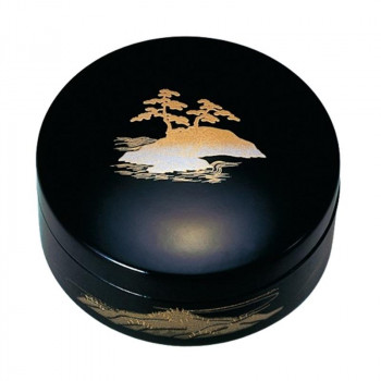 切立香合 木質製 2.5寸 黒(内梨地) 蒔絵 山水 4203254432021