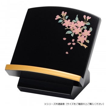 座り見台 (木製) 3.5寸 黒(フチ金) 蒔絵 桜 580235025x031