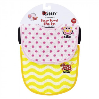 Sassyのあかちゃんえほん サッシー タオルビブ2P ピンク＆イエロー SD-1151