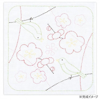 オリムパス 刺し子花ふきんキット 梅とうぐいす(白) SK-495