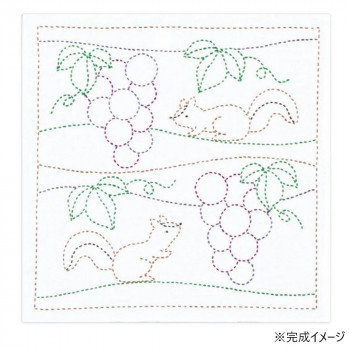 オリムパス 刺し子花ふきんキット ぶどうとリス(白) SK-496