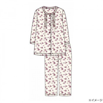 ギャルソンヌ　レディスパジャマ　ブライトドットライン　花柄　ピンタック前開き　7分袖　ピンク　161666　Mサイズ