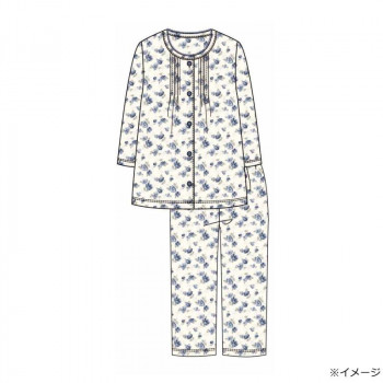 ギャルソンヌ　レディスパジャマ　ブライトドットライン　花柄　ピンタック前開き　7分袖　ネイビー　161666　Mサイズ