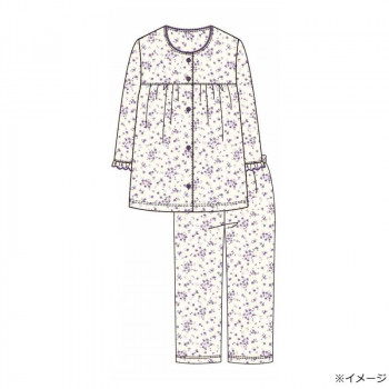 ギャルソンヌ　レディスパジャマ　梨地ジャガード　小バラ柄　胸切り替え　前開き7分袖　パープル　161716　Mサイズ