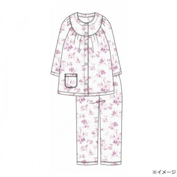 ギャルソンヌ　レディスパジャマ　ブライトストライプ　ユリ柄　切り替え7分袖　ピンク　161626　Lサイズ