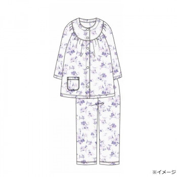 ギャルソンヌ　レディスパジャマ　ブライトストライプ　ユリ柄　切り替え7分袖　パープル　161626　Mサイズ