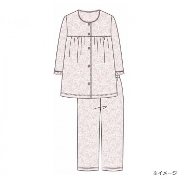 ギャルソンヌ　レディスパジャマ　綿100％　天竺　花ペイズリー柄　切り替え衿なし7分袖　ピンク　161036　Mサイズ