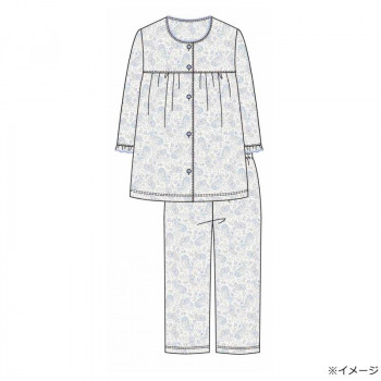 ギャルソンヌ　レディスパジャマ　綿100％天竺　花ペイズリー柄　切り替え衿なし7分袖　サックス　161036　Lサイズ