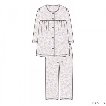 ギャルソンヌ　レディスパジャマ　綿100％天竺　花ペイズリー柄　切り替え衿なし7分袖　パープル　161036　Lサイズ
