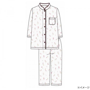 ギャルソンヌ　レディスパジャマ　綿100％　天竺　茎つぼみバラ柄　マオカラー7分袖　ピンク　161046　Lサイズ