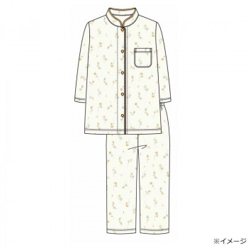 ギャルソンヌ　レディスパジャマ　綿100％　天竺　茎つぼみバラ柄　マオカラー7分袖　クリーム　161046　Mサイズ