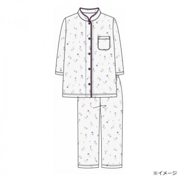 ギャルソンヌ　レディスパジャマ　綿100％　天竺　茎つぼみバラ柄　マオカラー7分袖　パープル　161046　Mサイズ