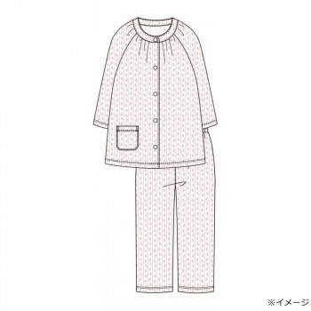 ギャルソンヌ　レディスパジャマ　綿100％　天竺　幾何花柄　ストライプ　切り替え7分袖　ピンク　161056　Lサイズ