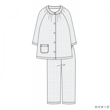 ギャルソンヌ　レディスパジャマ　綿100％　天竺　幾何花柄ストライプ　切り替え7分袖　サックス　161056　Mサイズ