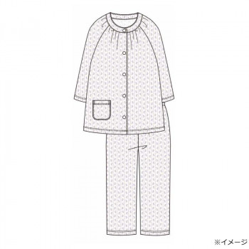 ギャルソンヌ　レディスパジャマ　綿100％　天竺　幾何花柄ストライプ　切り替え7分袖　パープル　161056　Lサイズ