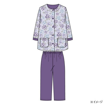 ギャルソンヌ　レディスパジャマ　綿100％　天竺　紫陽花柄　前開き　7分丈　パープル　161006　Mサイズ