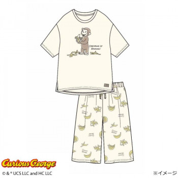 ギャルソンヌ　レディスパジャマ　おさるのジョージ　天竺　半袖・ハーフパンツTスーツ　アイボリー　170046　Mサイズ