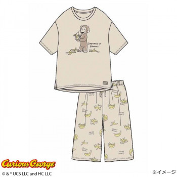 ギャルソンヌ　レディスパジャマ　おさるのジョージ　天竺　半袖・ハーフパンツTスーツ　ベージュ　170046　Lサイズ