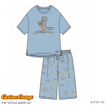 ギャルソンヌ　レディスパジャマ　おさるのジョージ　天竺　半袖・ハーフパンツTスーツ　ブルー　170046　Mサイズ