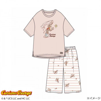 ギャルソンヌ　レディスパジャマ　おさるのジョージ　天竺　半袖・ハーフパンツTスーツ　ピンク　170056　Mサイズ