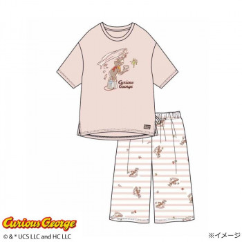 ギャルソンヌ　レディスパジャマ　おさるのジョージ　天竺　半袖・ハーフパンツTスーツ　ピンク　170056　Lサイズ