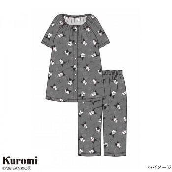 ギャルソンヌ　レディスパジャマ　天竺　サンリオ　クロミ　前開き半袖・6分丈パンツ　 グレー　170006　Lサイズ