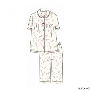 ギャルソンヌ　レディスパジャマ　梨地ジャガード　ガーデンフラワー柄　胸切替　5分袖シャツ　ピンク　171066　Mサイズ