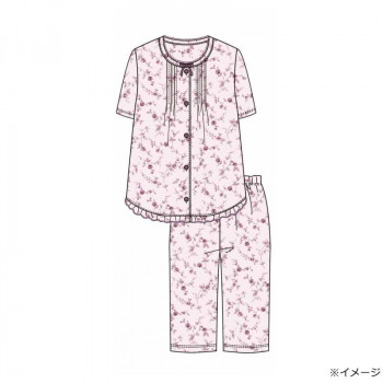 ギャルソンヌ　レディスパジャマ　梨地ジャガード　単色　茎バラ柄　胸切替　前開き5分袖　ピンク　171076　LLサイズ