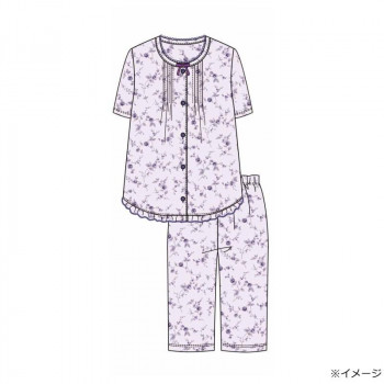 ギャルソンヌ　レディスパジャマ　梨地ジャガード　単色　茎バラ柄　胸切替　前開き5分袖　パープル　171076　LLサイズ