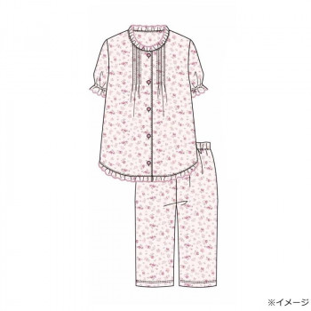 ギャルソンヌ　レディスパジャマ　梨地ジャガード　花柄　ピンタック前開き　5分袖　ピンク　171086　LLサイズ